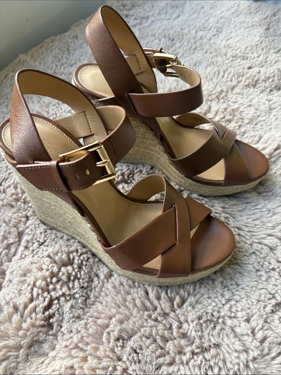 Michael Kors Wedge Sandals Size 11 - Second Chance  Michael Kors Brown Leather Espadrille Wedge Sandals